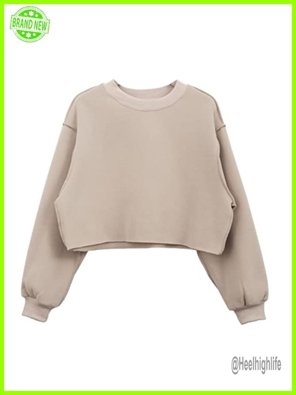 Fleece Lined Cropped Sweatshirt Raw Cut Hem Crewneck Long Sleeve